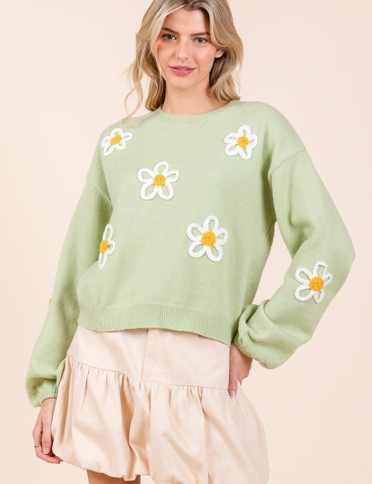 Plus Floral Embroidered Knit Sweater