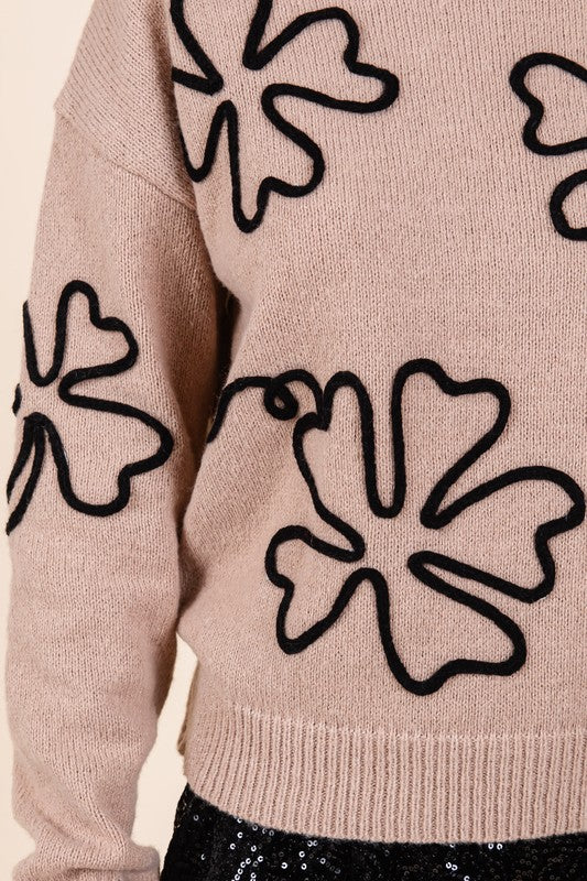 Plus Floral Embroidered Knit Sweater