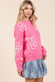 Floral Embroidered Knit Sweater