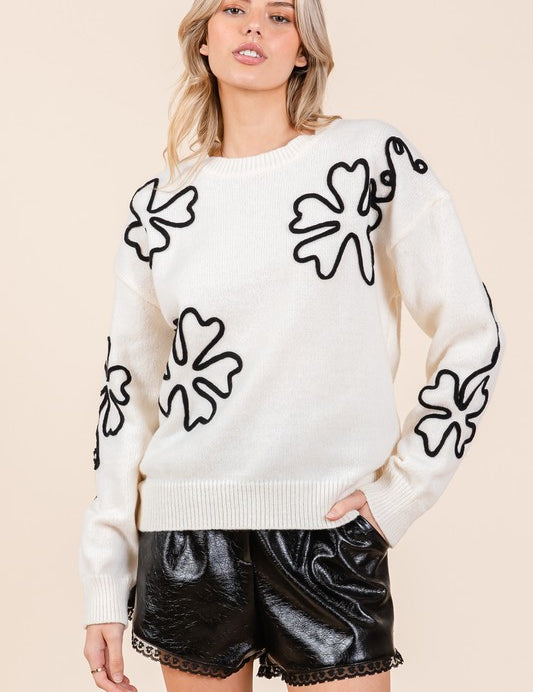 Plus Floral Embroidered Knit Sweater