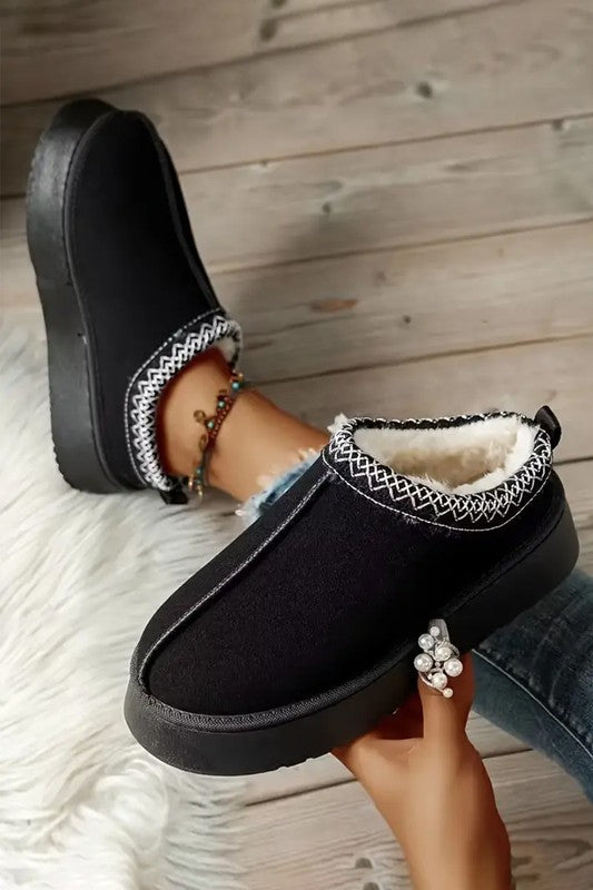 Women's Suede Plush Lined Contrast Print Snow Boots