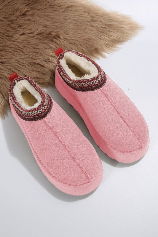 Women's Suede Plush Lined Contrast Print Snow Boots