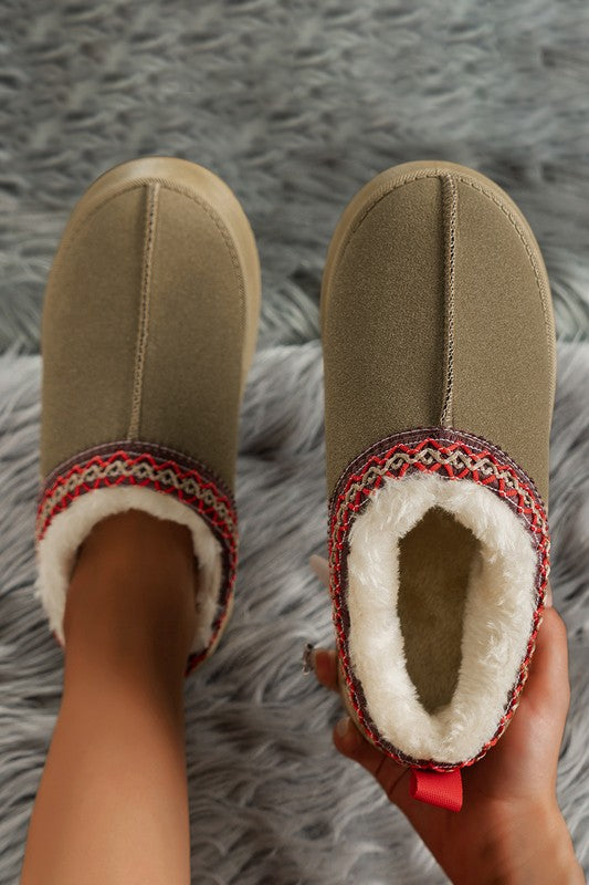 Women's Suede Plush Lined Contrast Print Snow Boots