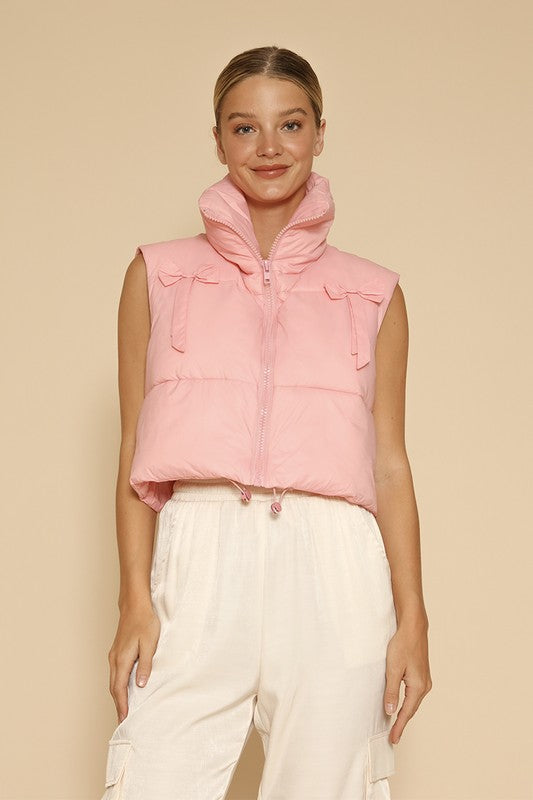 Women's Cropped Bow Puffer Vest