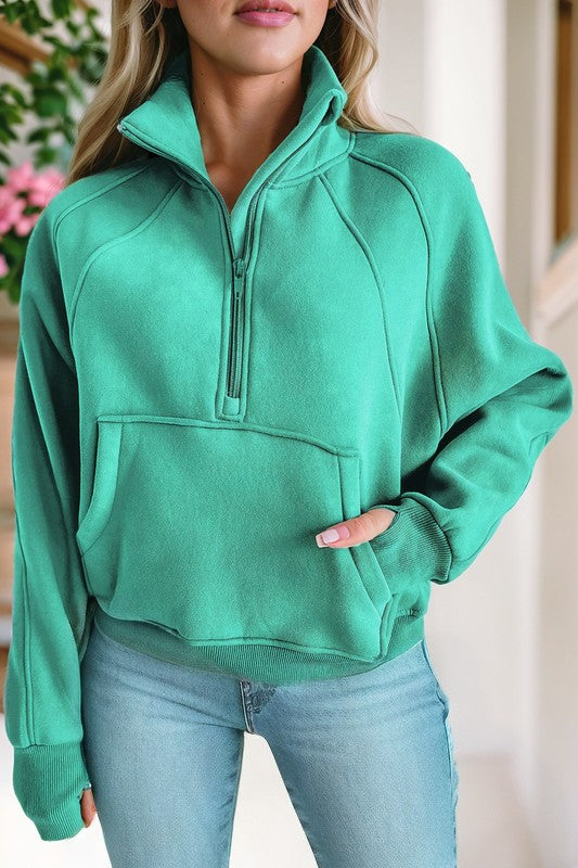 Women's Stand Collar Ribbed Sleeve Sweatshirt