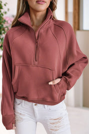 Women's Stand Collar Ribbed Sleeve Sweatshirt