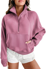 Women's Stand Collar Ribbed Sleeve Sweatshirt