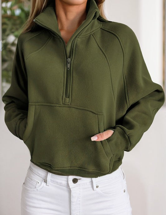 Women's Stand Collar Ribbed Sleeve Sweatshirt