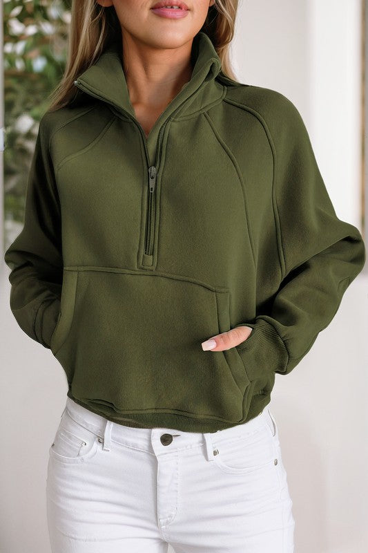 Women's Stand Collar Ribbed Sleeve Sweatshirt