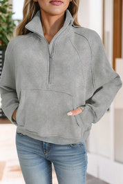 Women's Stand Collar Ribbed Sleeve Sweatshirt