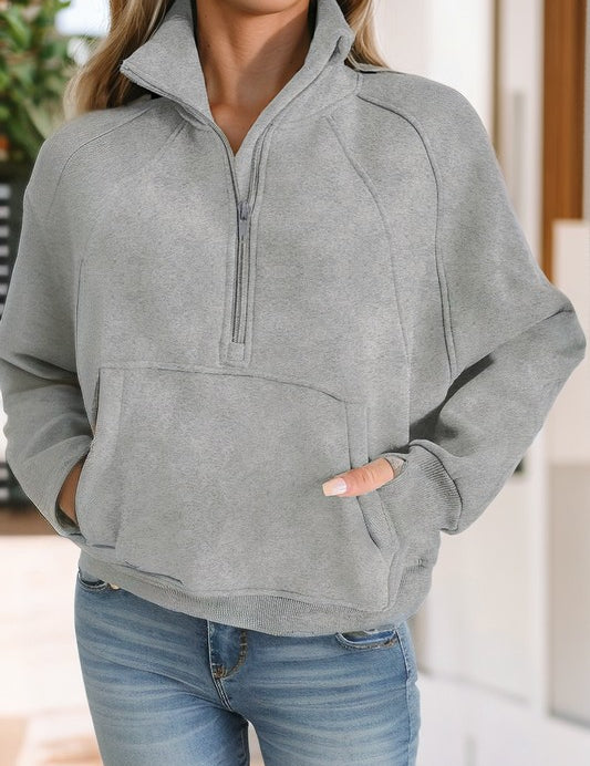 Women's Stand Collar Ribbed Sleeve Sweatshirt