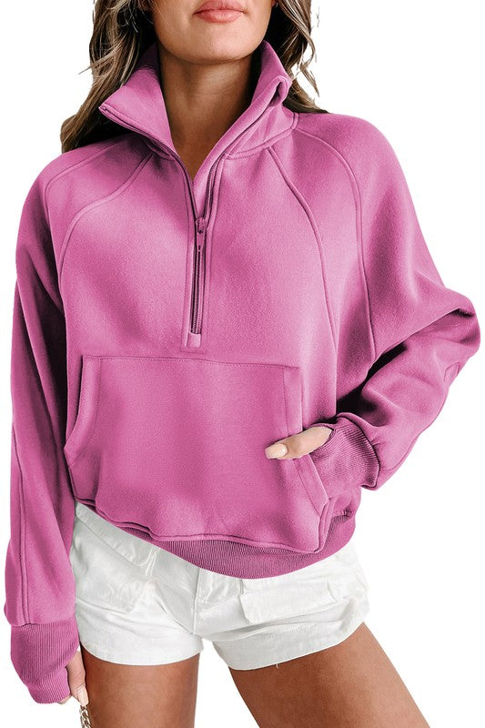 Women's Stand Collar Ribbed Sleeve Sweatshirt