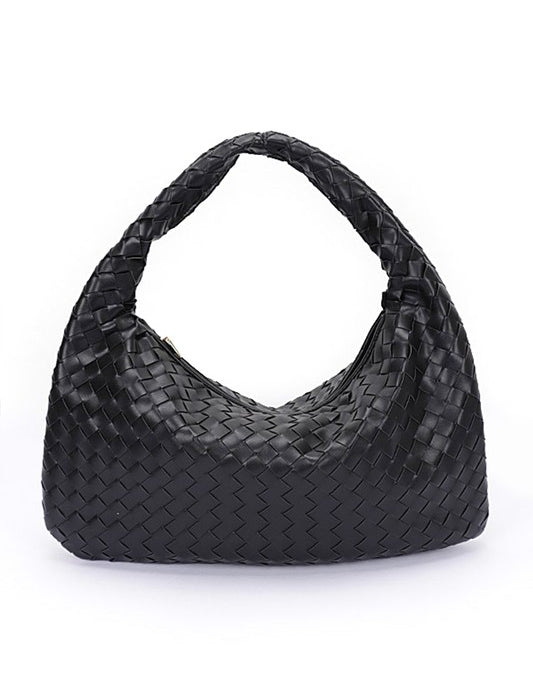 Women's Weaved Faux Leather Top Handle Shoulder Bag