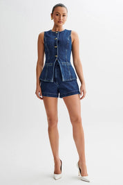 Women's Sleeveless Denim Vest and Shorts Set