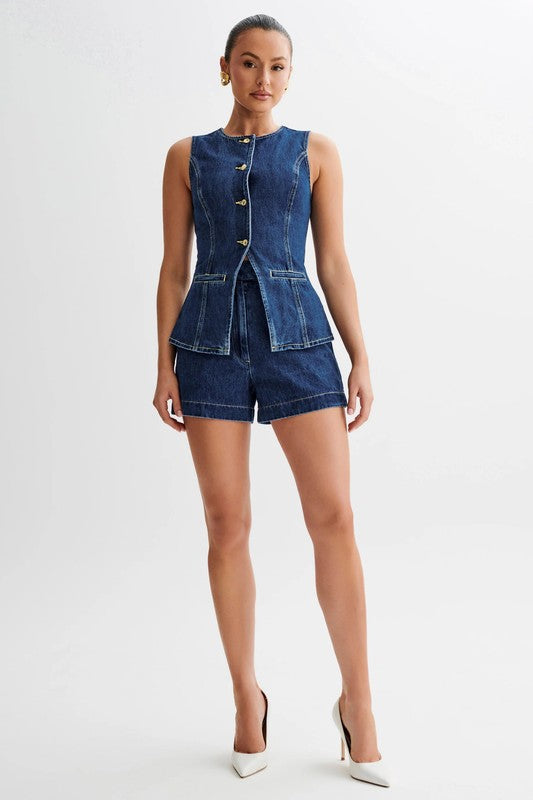 Women's Sleeveless Denim Vest and Shorts Set