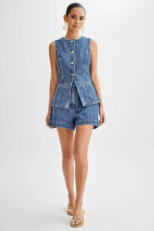 Women's Sleeveless Denim Vest and Shorts Set