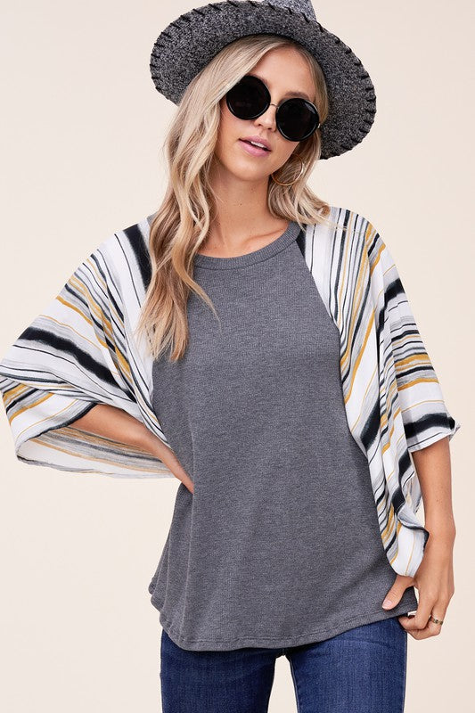 Women's Waffle Stripe Mix Kimono Top