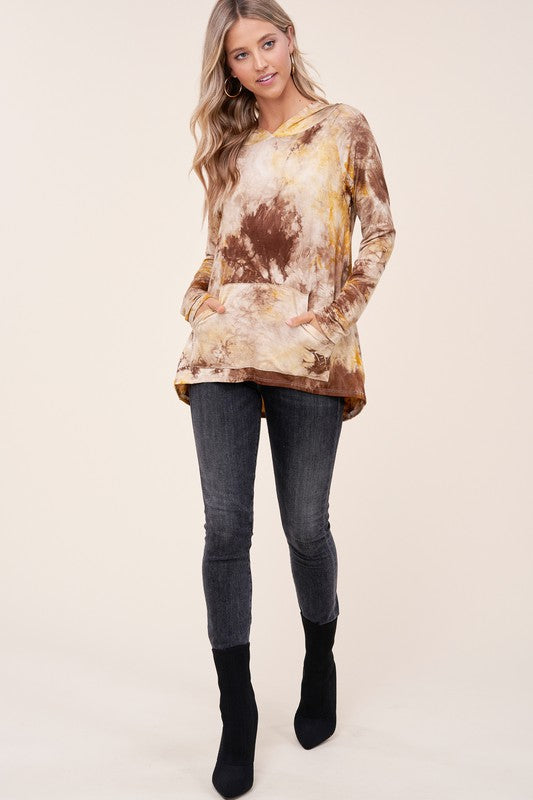 Women's Casual Tie Dye Print Hoodie with Front Pocket