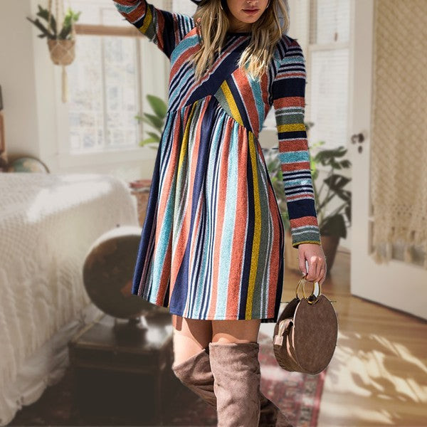 Women's Multi-Color Cross Stripe Midi Dress