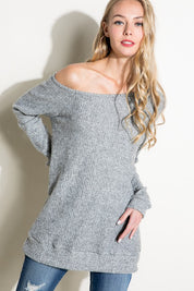 Women's Casual Solid One Shoulder Long Sleeve Top