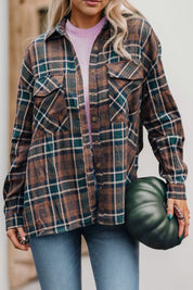 Plaid Print Chest Pockets Buttoned Shacket