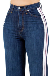 Women's High Rise Striped Wide Leg Jeans in Dark Denim