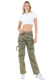 Women's Oversized Cargo Denim Pants with Multi-Pockets