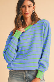 Stripe Round Neck Drop Shoulder Loose Sweater