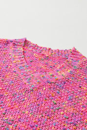 Women's Hot Pink Mixed Color Chunky Knit Sweater