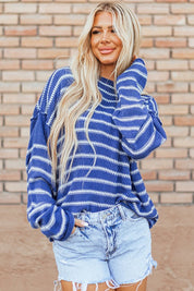 Casual Stripe Round Neck Drop Shoulder Sweater