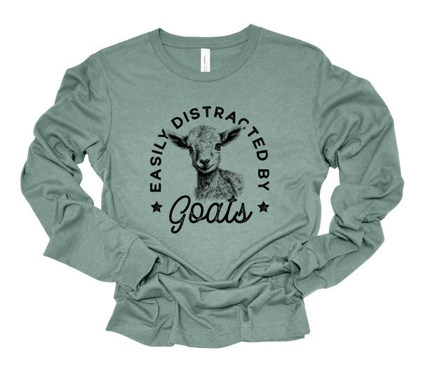 Unisex Long Sleeve Graphic Tee - Easily Distracted by Goats