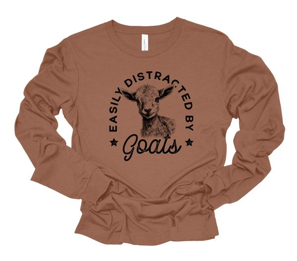 Unisex Long Sleeve Graphic Tee - Easily Distracted by Goats