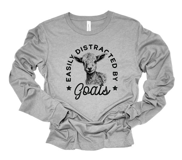 Unisex Long Sleeve Graphic Tee - Easily Distracted by Goats