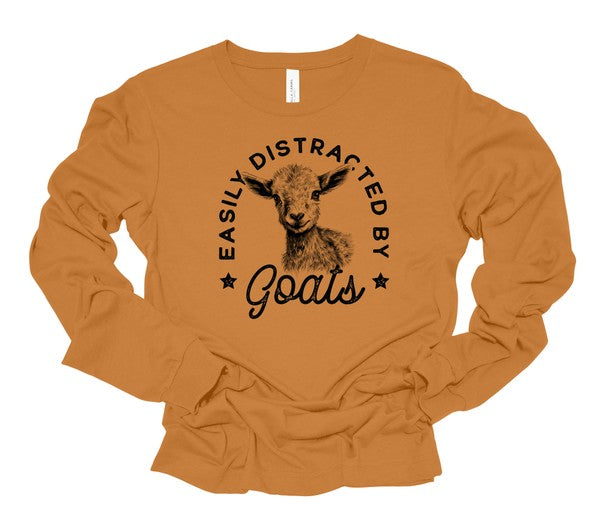 Unisex Long Sleeve Graphic Tee - Easily Distracted by Goats