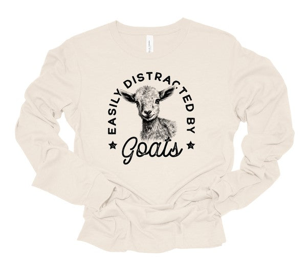 Unisex Long Sleeve Graphic Tee - Easily Distracted by Goats