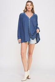 Women's Oversized V-Neck Button Down Tunic