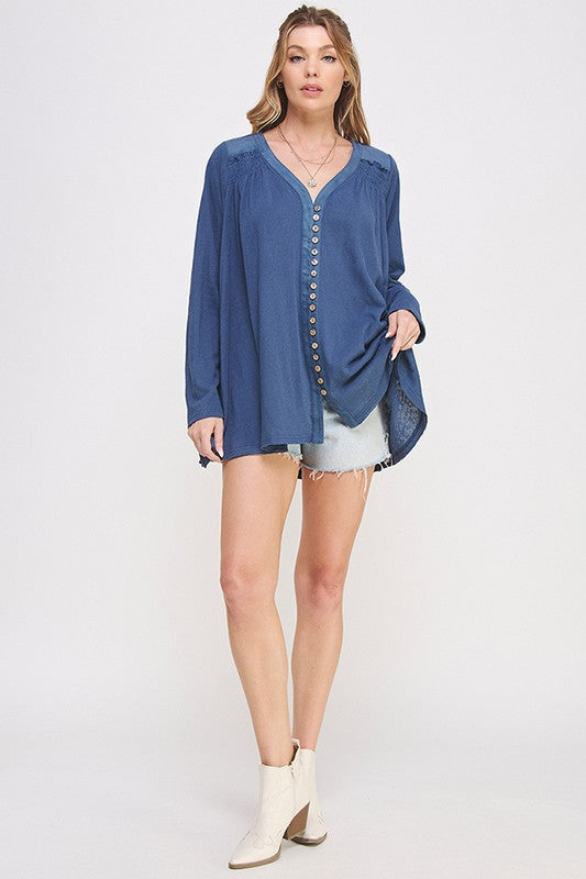 Women's Oversized V-Neck Button Down Tunic