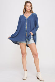 Plus Size Oversized Long Sleeve V-Neck Button Down Tunic