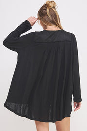 Plus Size Oversized Long Sleeve V-Neck Button Down Tunic