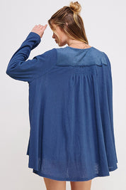 Plus Size Oversized Long Sleeve V-Neck Button Down Tunic