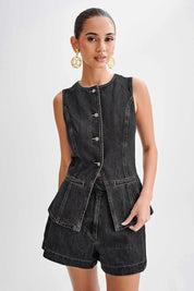 Women's Sleeveless Denim Vest and Shorts Set