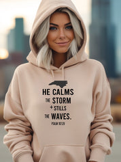 Men's Graphic Hoodie with "He Calms the Storm" Design