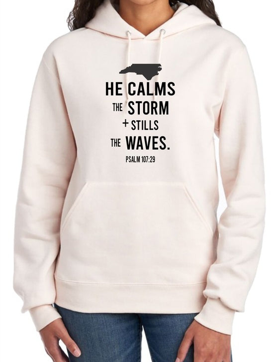 Men's Graphic Hoodie with "He Calms the Storm" Design