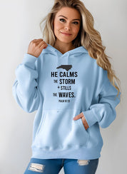 Men's Graphic Hoodie with "He Calms the Storm" Design