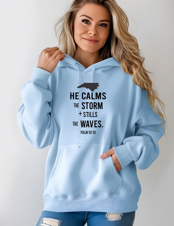 Men's Graphic Hoodie with "He Calms the Storm" Design