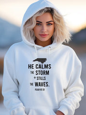 Men's Graphic Hoodie with "He Calms the Storm" Design