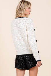 Women's Casual Knit Sweater with Floral and Sequin Details