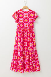 Women's Geo Print V-neck Maxi Dress