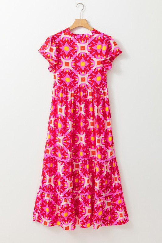 Women's Geo Print V-neck Maxi Dress