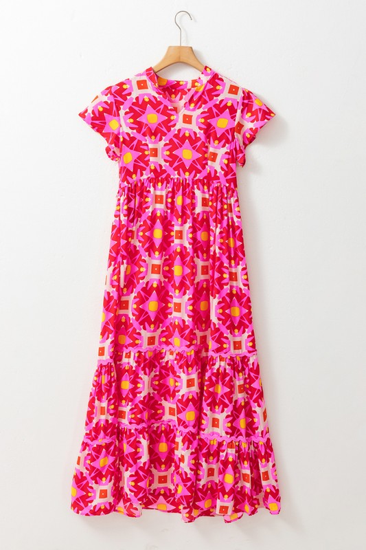 Women's Geo Print V-neck Maxi Dress